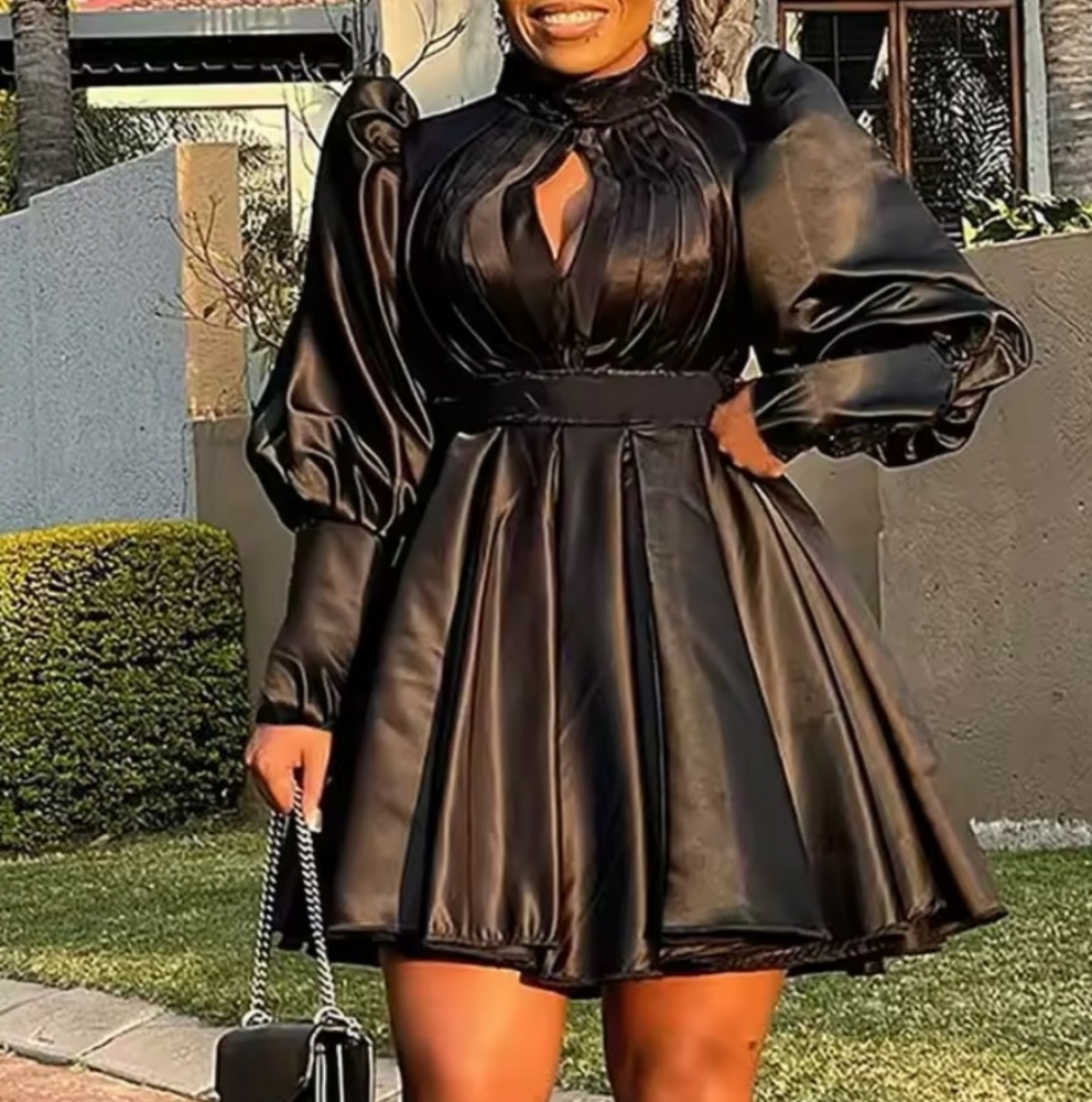 Black Puff Sleeve Keyhole Cocktail Dress